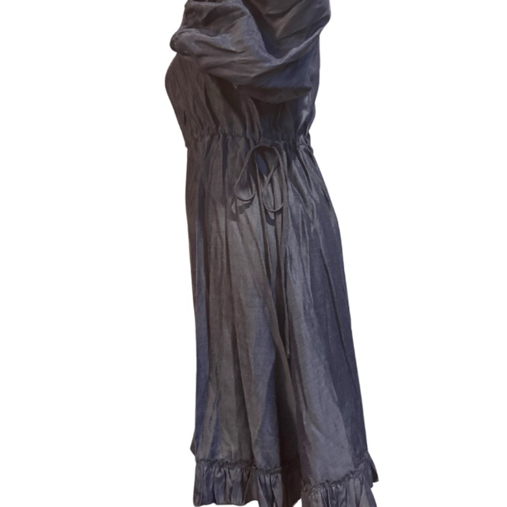 Chasensully chambray empire adjustable waist side tie silk bamboo dress Sz small - Picture 6 of 6